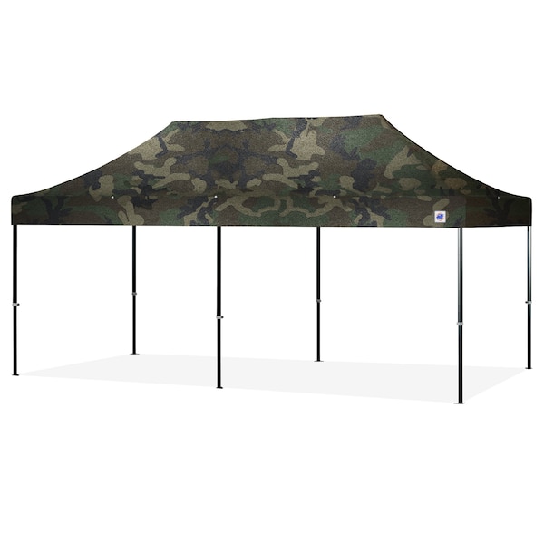 TAA Compliant Endeavor Shelter, 10' W x 15' L, Black Aluminum Frame, Woodland Camo Vented Top